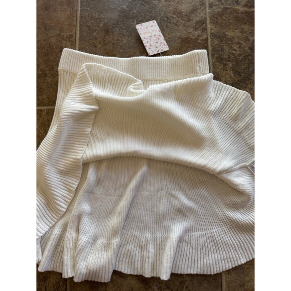 Free People Solid Gold Ivory Ribbed Knit Mini Skirt Cream Size Medium - Picture 6 of 11